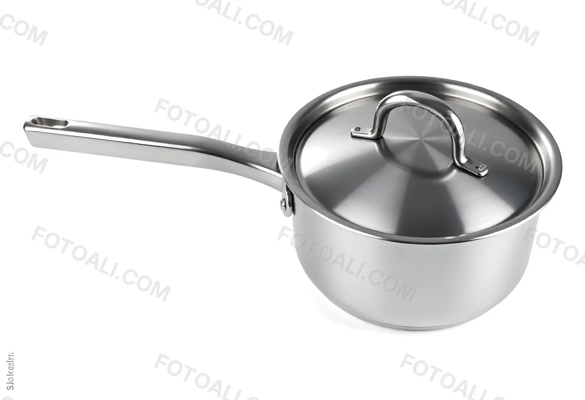Stainless Steel Saucepan With Lid And Handle Placed On A White Background Kitchenware Cooking Equipment Metal Material Simple Design Clean And Modern 9 6f6e