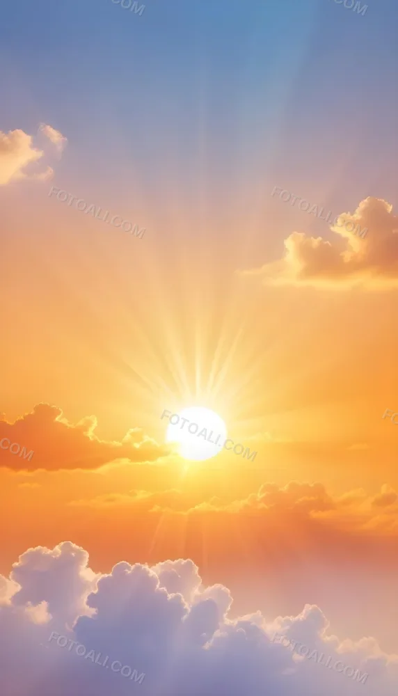 Sun With Bright Rays Of Light Orange Sky With Clouds Warm Tones Soft Light Sunny Day Bright And Vibrant Colors Peaceful Atmosphere 11 467b