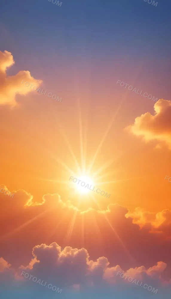 Sun With Bright Rays Of Light Orange Sky With Clouds Warm Tones Soft Light Sunny Day Bright And Vibrant Colors Peaceful Atmosphere 31 Dfa6