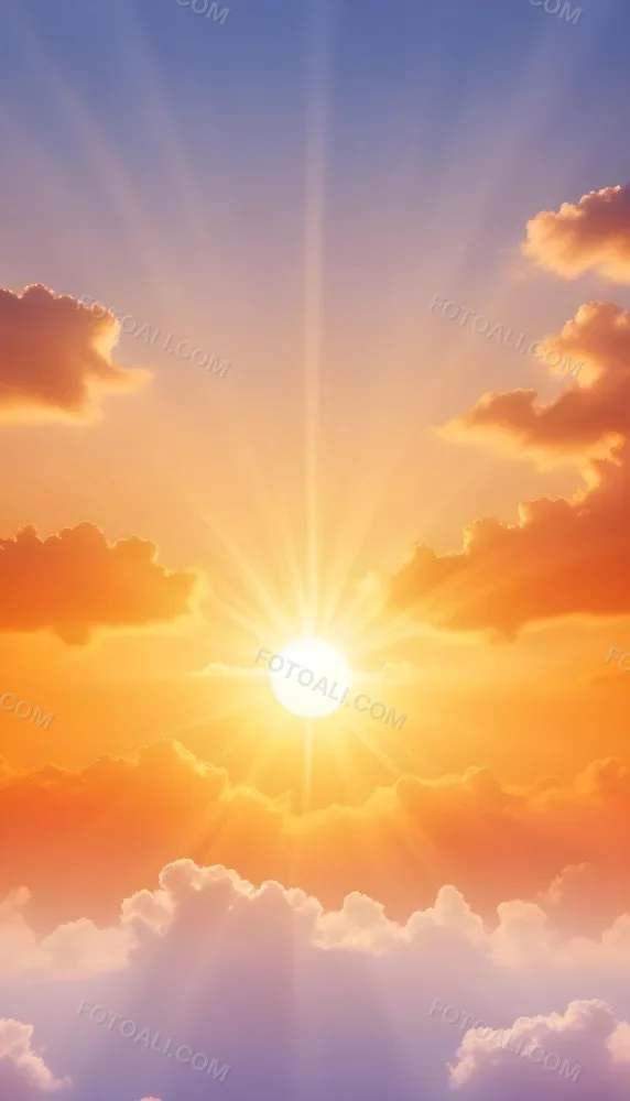 Sun With Bright Rays Of Light Orange Sky With Clouds Warm Tones Soft Light Sunny Day Bright And Vibrant Colors Peaceful Atmosphere 32 46f3