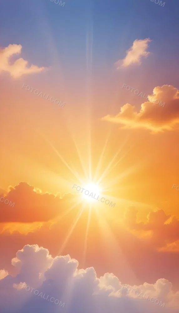 Sun With Bright Rays Of Light Orange Sky With Clouds Warm Tones Soft Light Sunny Day Bright And Vibrant Colors Peaceful Atmosphere 34 102a
