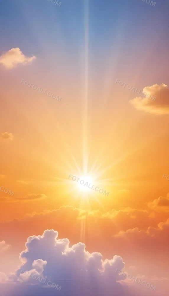 Sun With Bright Rays Of Light Orange Sky With Clouds Warm Tones Soft Light Sunny Day Bright And Vibrant Colors Peaceful Atmosphere 5 364a