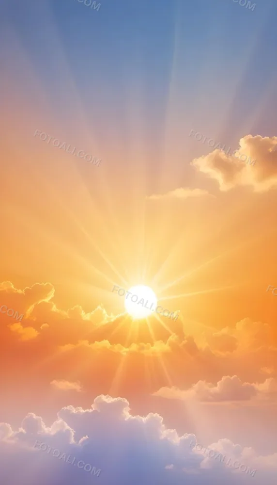 Sun With Bright Rays Of Light Orange Sky With Clouds Warm Tones Soft Light Sunny Day Bright And Vibrant Colors Peaceful Atmosphere 7 16fd