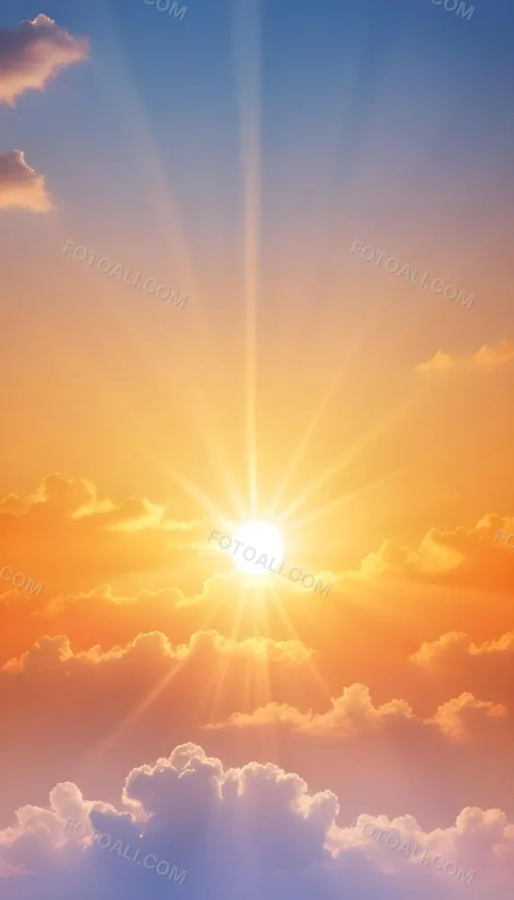 Sun With Bright Rays Of Light Orange Sky With Clouds Warm Tones Soft Light Sunny Day Bright And Vibrant Colors Peaceful Atmosphere 9 D765