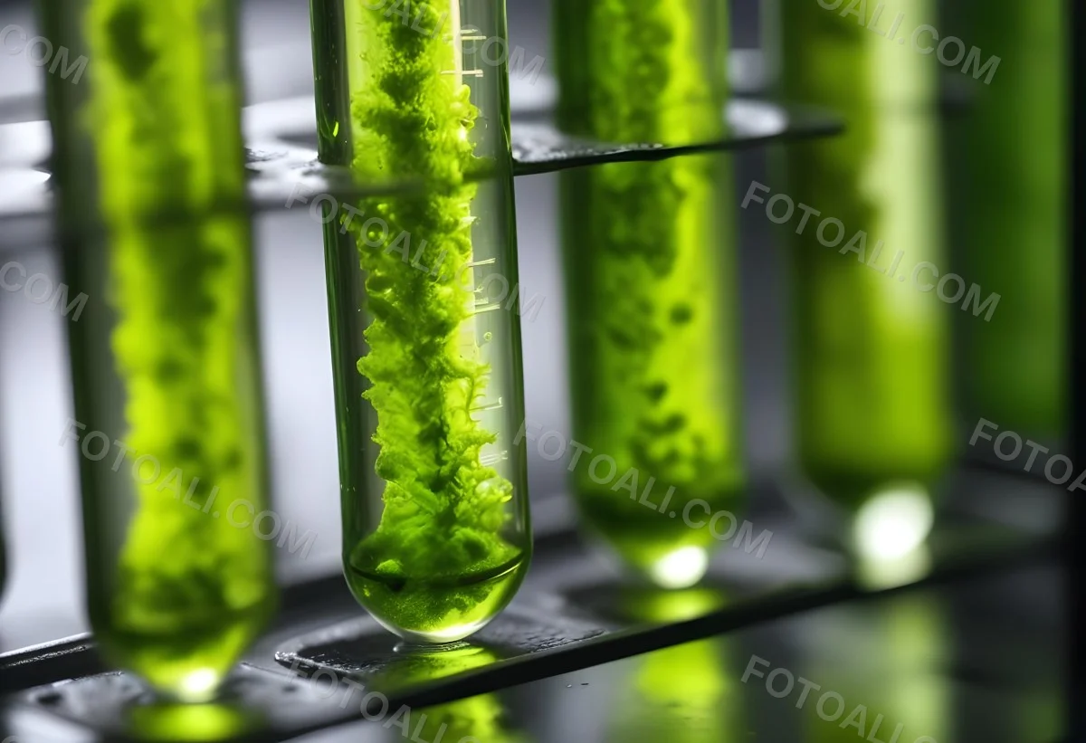 Test Tubes With Green Algae In A Metal Rack The Background Is Blurred And Out Of Focus Laboratory Environment 10 00b0