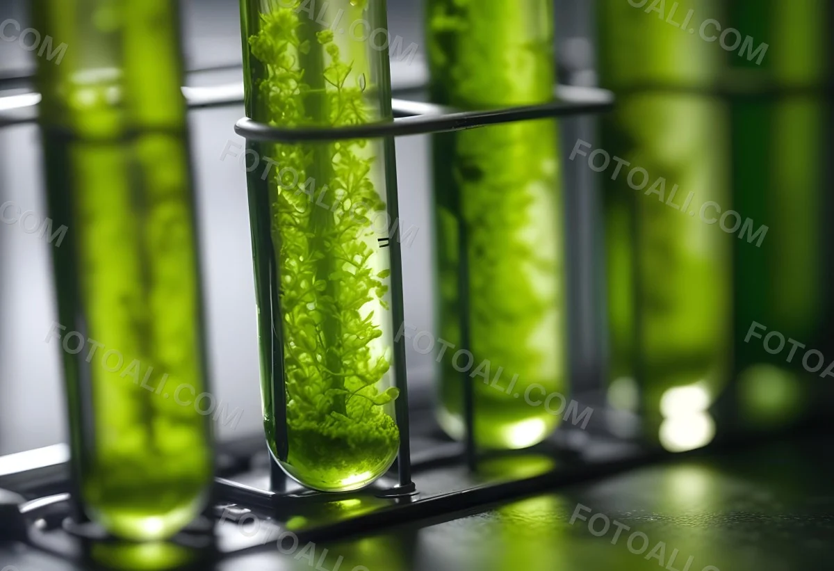 Test Tubes With Green Algae In A Metal Rack The Background Is Blurred And Out Of Focus Laboratory Environment 12 7072