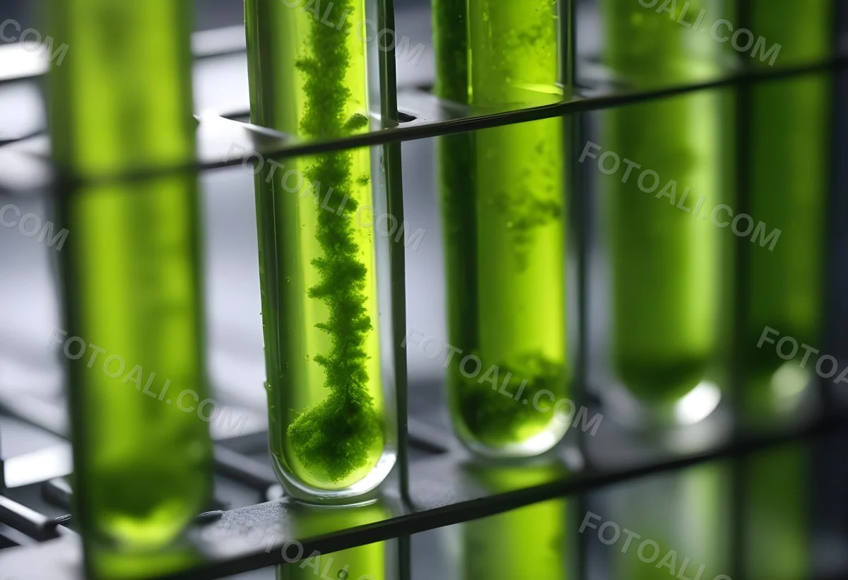 Test Tubes With Green Algae In A Metal Rack The Background Is Blurred And Out Of Focus Laboratory Environment 18 5773