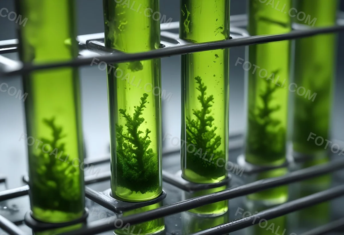Test Tubes With Green Algae In A Metal Rack The Background Is Blurred And Out Of Focus Laboratory Environment 2 0926