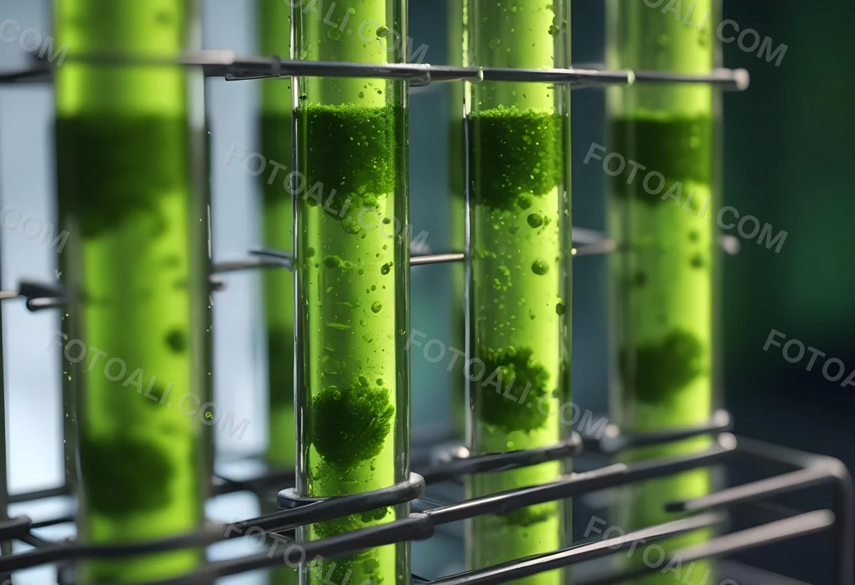 Test Tubes With Green Algae In A Metal Rack The Background Is Blurred And Out Of Focus Laboratory Environment 26 Cc78