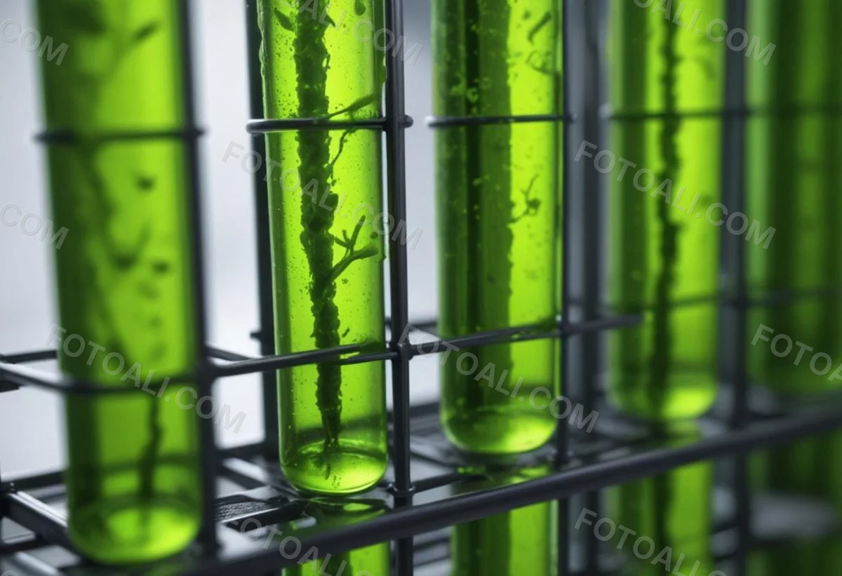 Test Tubes With Green Algae In A Metal Rack The Background Is Blurred And Out Of Focus Laboratory Environment 27 F3ab