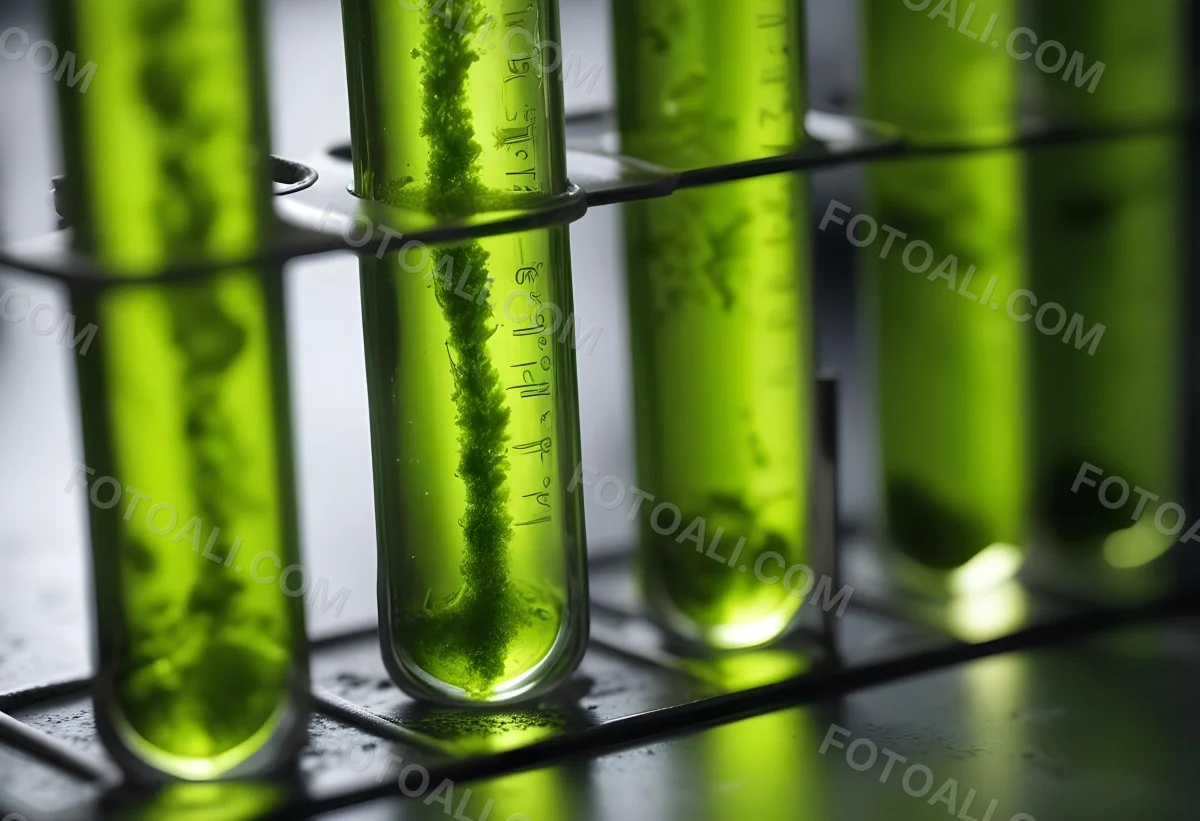 Test Tubes With Green Algae In A Metal Rack The Background Is Blurred And Out Of Focus Laboratory Environment 3 4ed7