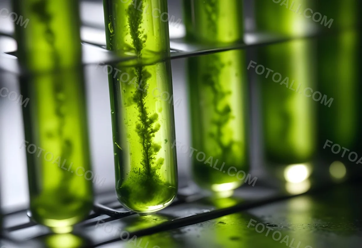 Test Tubes With Green Algae In A Metal Rack The Background Is Blurred And Out Of Focus Laboratory Environment 5 9bb7