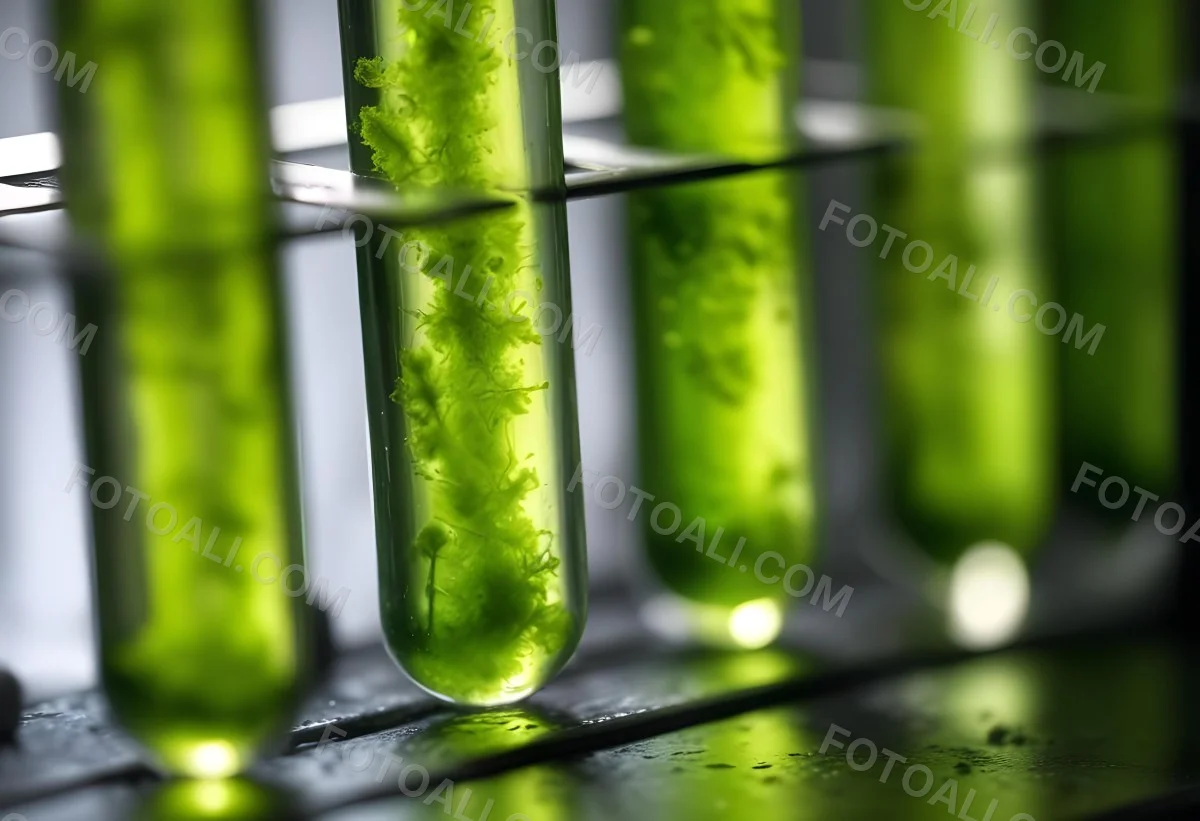Test Tubes With Green Algae In A Metal Rack The Background Is Blurred And Out Of Focus Laboratory Environment 7 Cffd