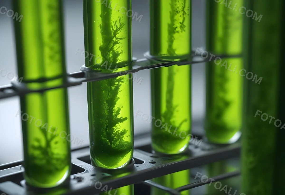 Test Tubes With Green Algae In A Metal Rack The Background Is Blurred And Out Of Focus Laboratory Environment 9 Df19
