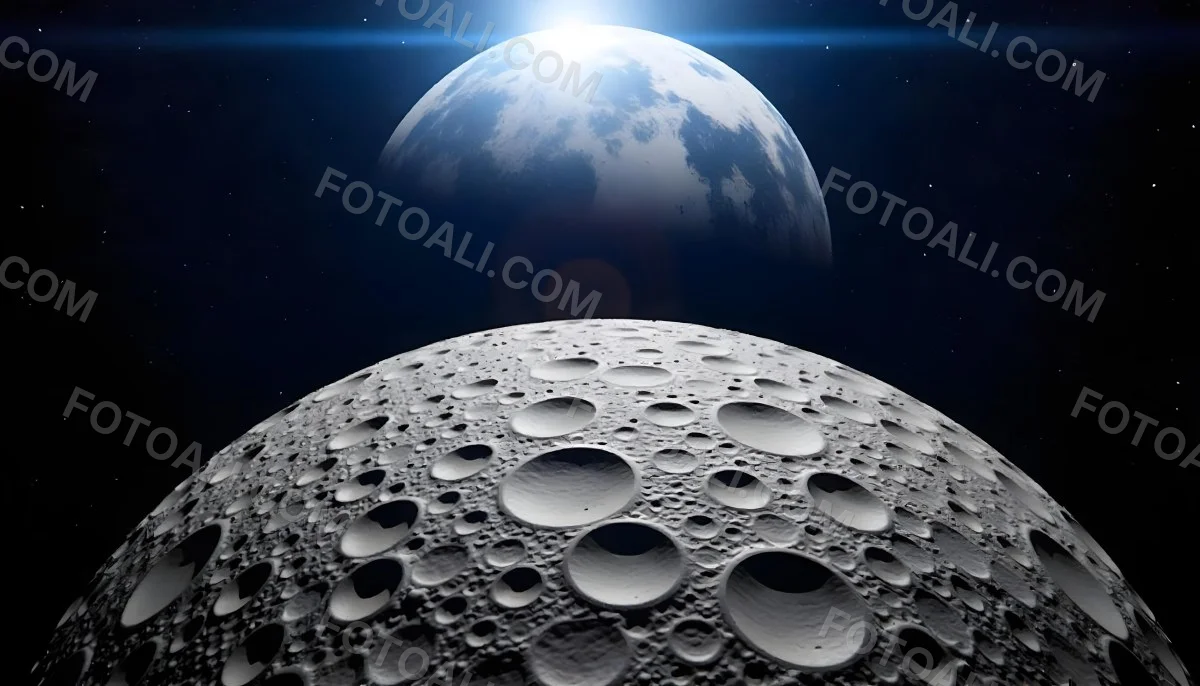 The Moon Surface With Many Craters And The Earth In The Background Both Illuminated By A Bright Light In A Bright Space 19 6651