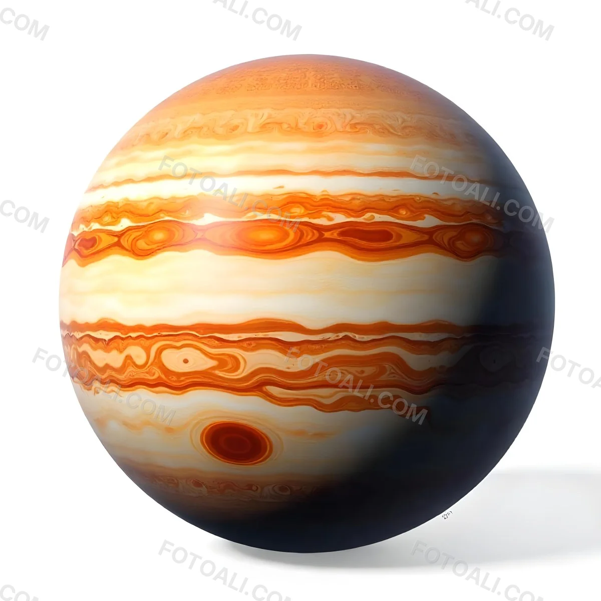 The Planet Jupiter With Its Distinctive Bands Of Color And Swirling Patterns The Great Red Spot Is Visible Isolated On White Background 1 7f30