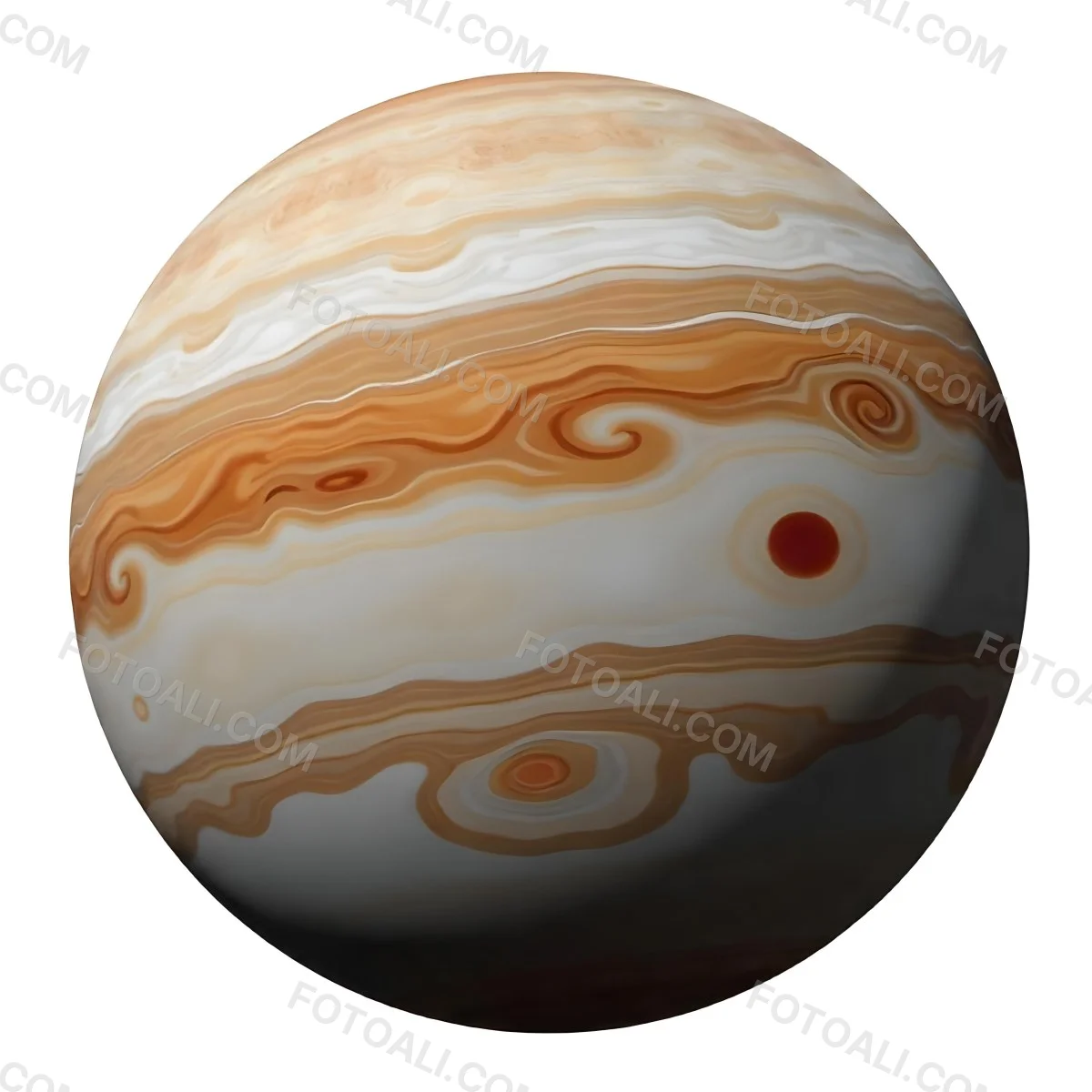 The Planet Jupiter With Its Distinctive Bands Of Color And Swirling Patterns The Great Red Spot Is Visible Isolated On White Background 10 910c