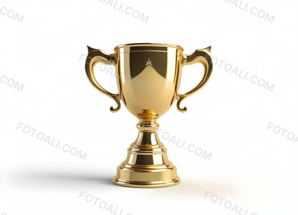 The Style Is 3d Model With Octane Render Volumetric Highly Detailed For Videogame Design A Golden Trophy With Two Handles On A White Background The Trophy Is Shiny And Reflective The Base Is Round And The Cup Is Wid 13 8b6b