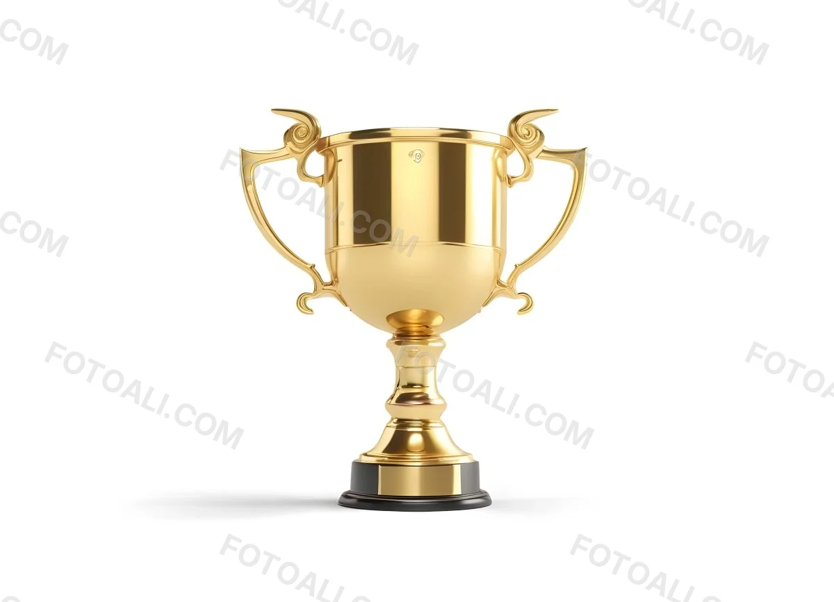 The Style Is 3d Model With Octane Render Volumetric Highly Detailed For Videogame Design A Golden Trophy With Two Handles On A White Background The Trophy Is Shiny And Reflective The Base Is Round And The Cup Is Wid 22 7e6c
