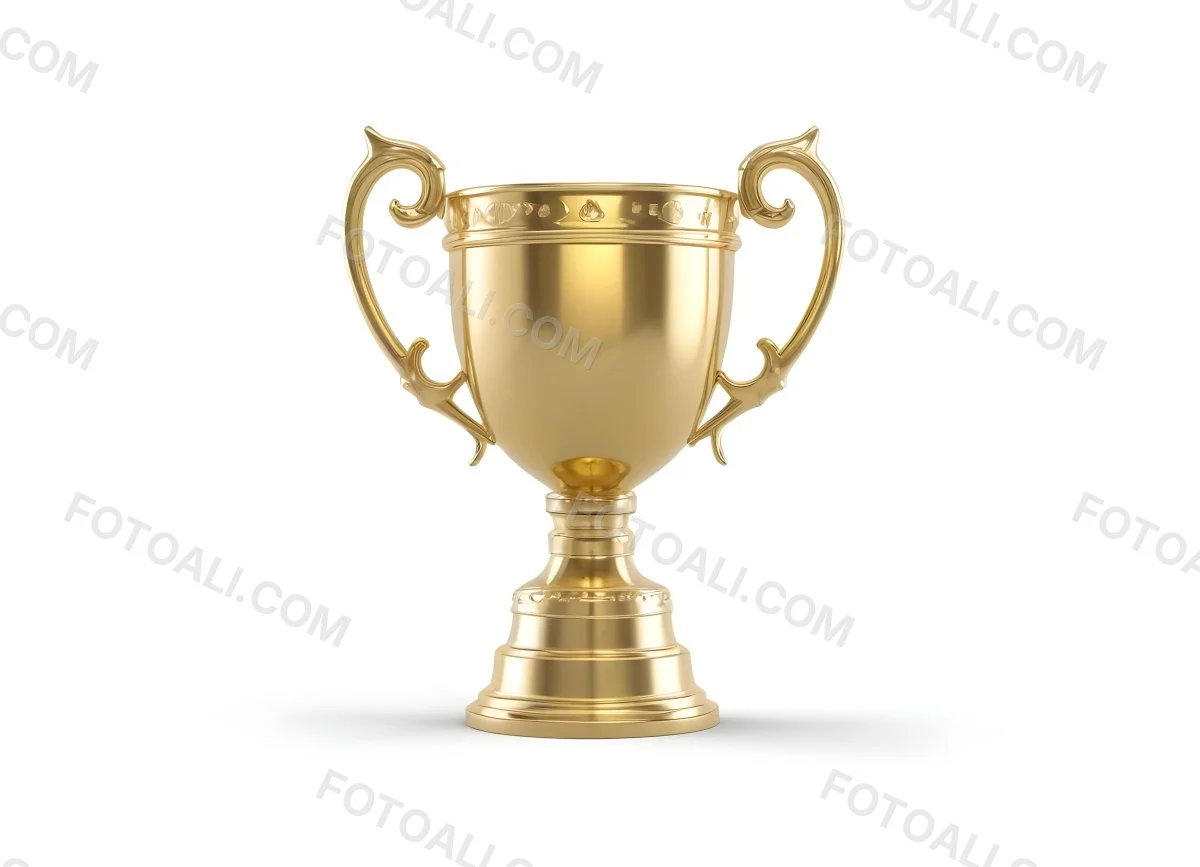 The Style Is 3d Model With Octane Render Volumetric Highly Detailed For Videogame Design A Golden Trophy With Two Handles On A White Background The Trophy Is Shiny And Reflective The Base Is Round And The Cup Is Wid 32 6d8a