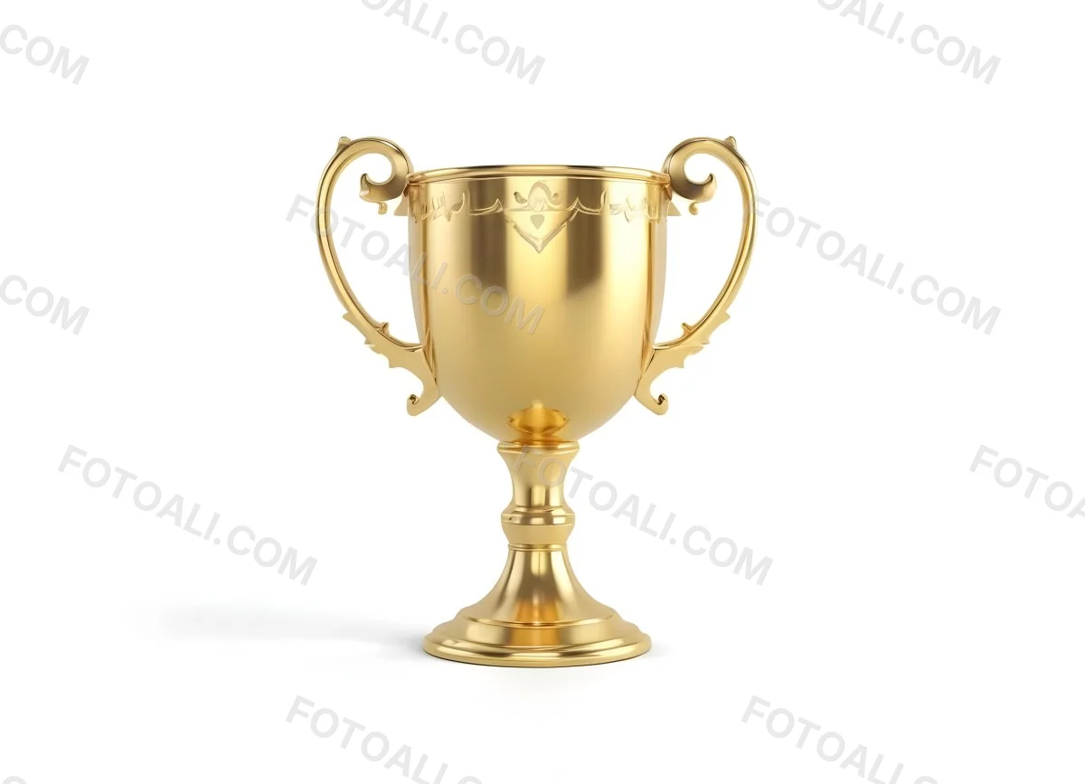 The Style Is 3d Model With Octane Render Volumetric Highly Detailed For Videogame Design A Golden Trophy With Two Handles On A White Background The Trophy Is Shiny And Reflective The Base Is Round And The Cup Is Wid 37 E60c