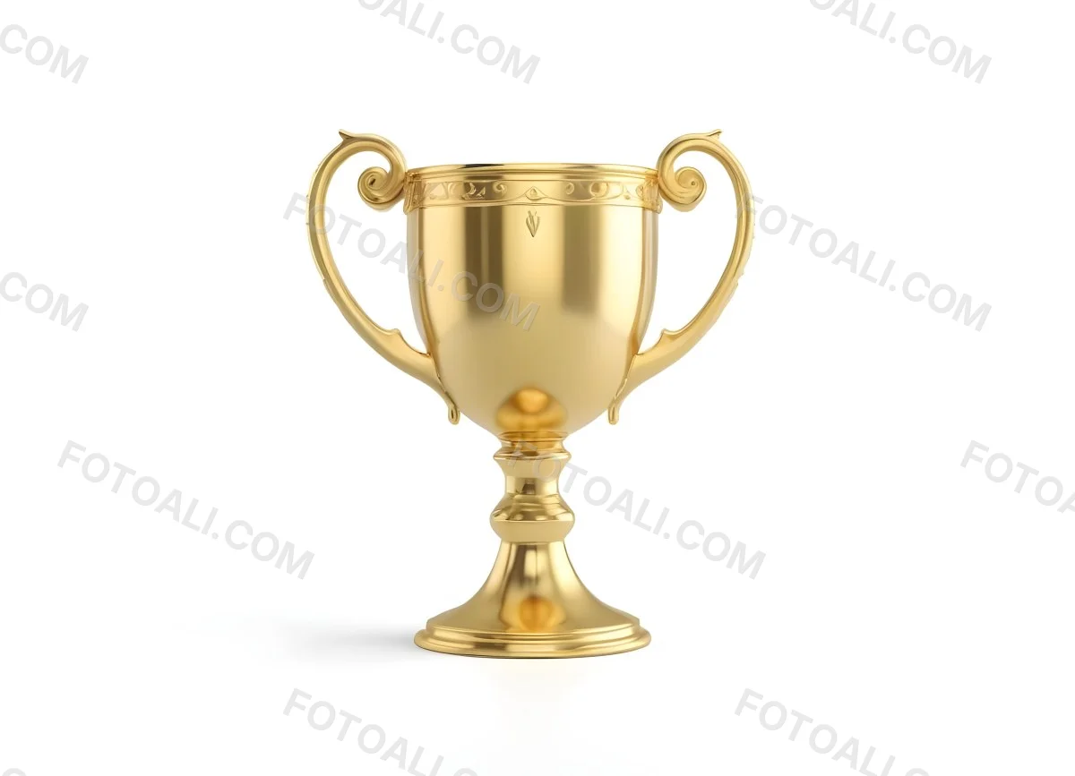 The Style Is 3d Model With Octane Render Volumetric Highly Detailed For Videogame Design A Golden Trophy With Two Handles On A White Background The Trophy Is Shiny And Reflective The Base Is Round And The Cup Is Wid 43 17ef