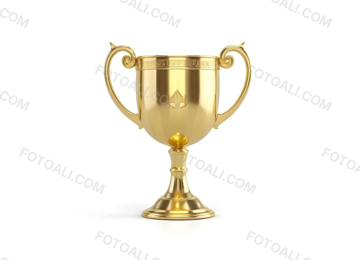 The Style Is 3d Model With Octane Render Volumetric Highly Detailed For Videogame Design A Golden Trophy With Two Handles On A White Background The Trophy Is Shiny And Reflective The Base Is Round And The Cup Is Wid 44 0360