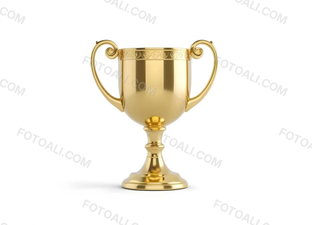 The Style Is 3d Model With Octane Render Volumetric Highly Detailed For Videogame Design A Golden Trophy With Two Handles On A White Background The Trophy Is Shiny And Reflective The Base Is Round And The Cup Is Wid 45 447d