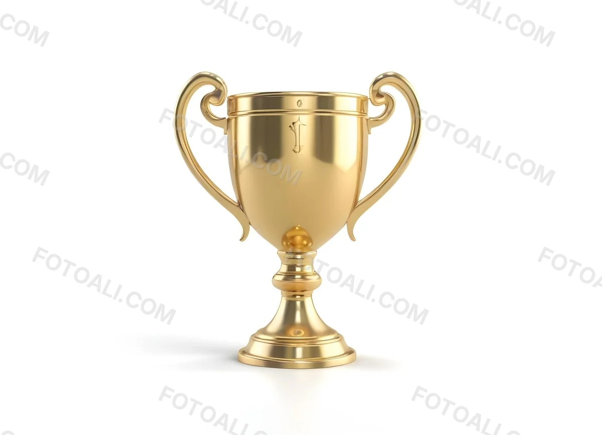 The Style Is 3d Model With Octane Render Volumetric Highly Detailed For Videogame Design A Golden Trophy With Two Handles On A White Background The Trophy Is Shiny And Reflective The Base Is Round And The Cup Is Wid 46 Fc60