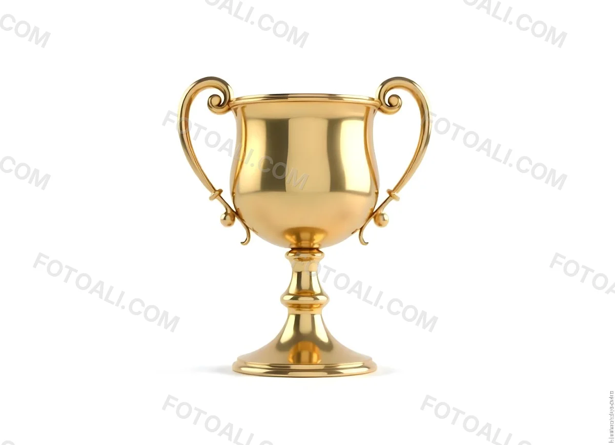 The Style Is 3d Model With Octane Render Volumetric Highly Detailed For Videogame Design A Golden Trophy With Two Handles On A White Background The Trophy Is Shiny And Reflective The Base Is Round And The Cup Is Wid 5 254a