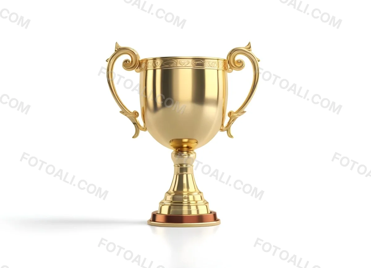 The Style Is 3d Model With Octane Render Volumetric Highly Detailed For Videogame Design A Golden Trophy With Two Handles On A White Background The Trophy Is Shiny And Reflective The Base Is Round And The Cup Is Wid 6 6b3a