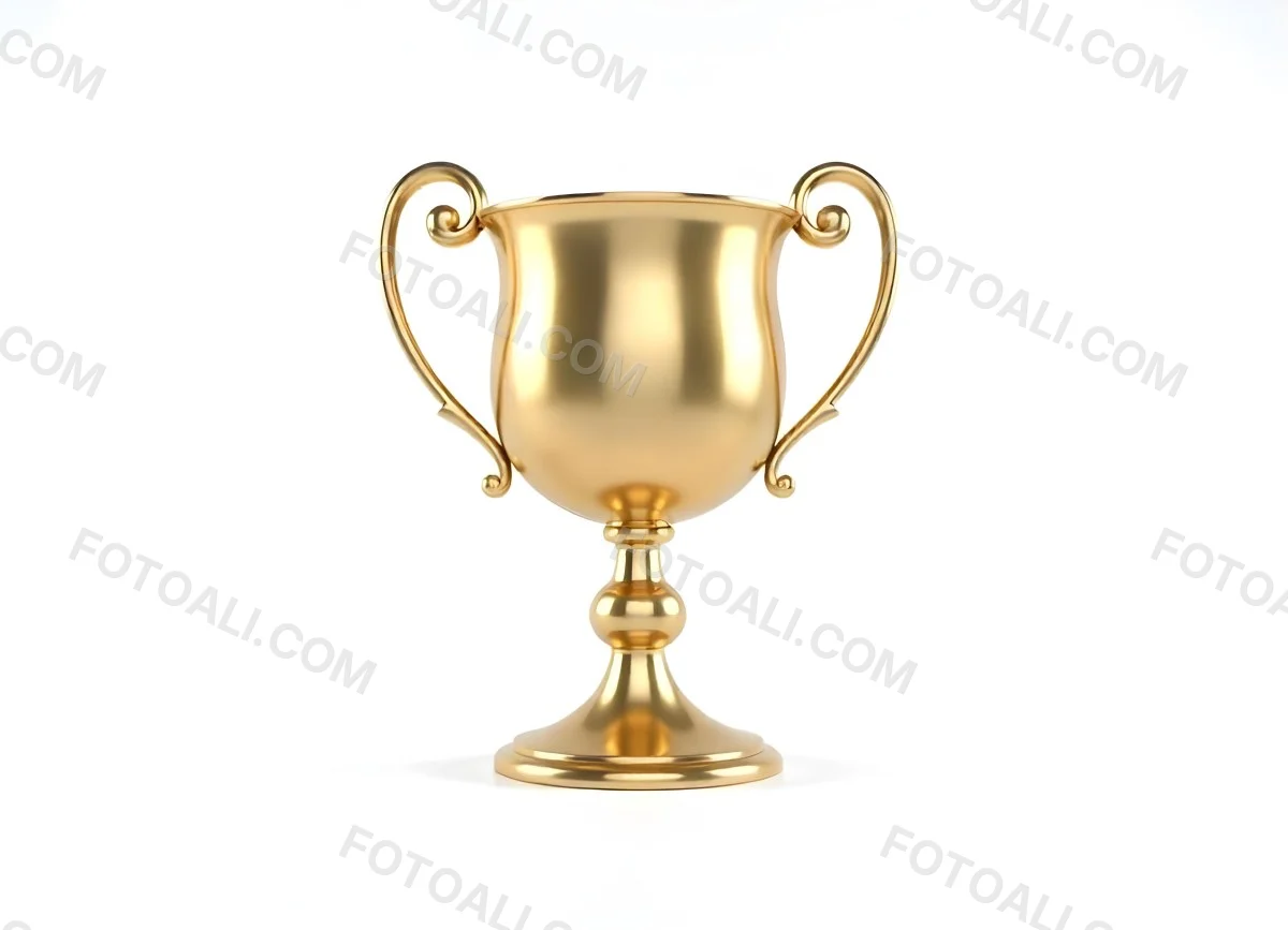 The Style Is 3d Model With Octane Render Volumetric Highly Detailed For Videogame Design A Golden Trophy With Two Handles On A White Background The Trophy Is Shiny And Reflective The Base Is Round And The Cup Is Wid 7 978d