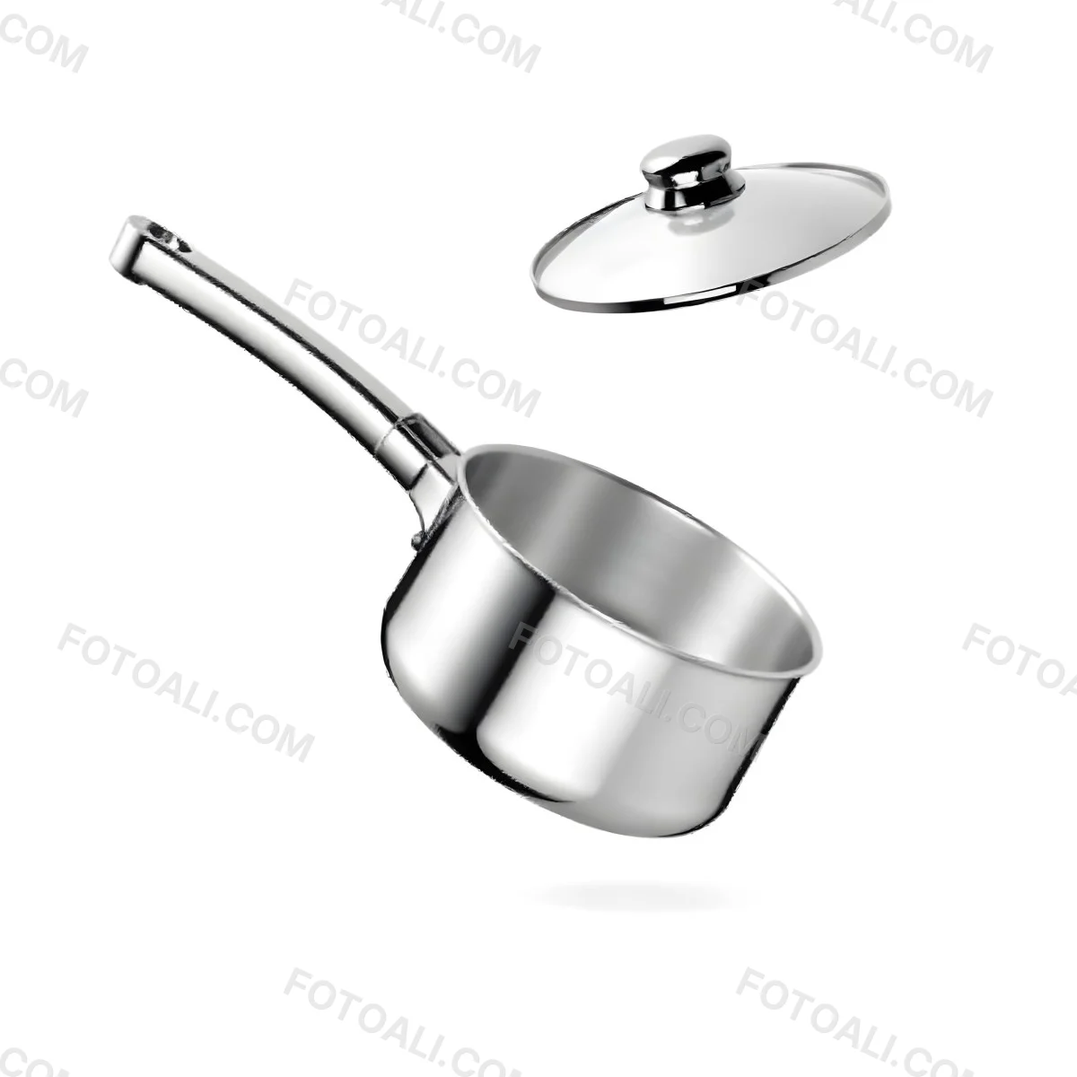 The Style Is 3d Model With Octane Render Volumetric Highly Detailed For Videogame Design Stainless Steel Saucepan With A Long Handle And A Glass Lid Floating Above It Isolated On A White Background 8 5abe