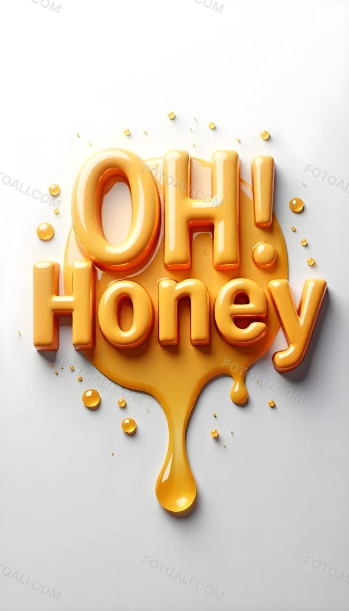 The Words Oh Honey Made Of Honey With Honey Drops And Splashes On A White Background 1 Ff29