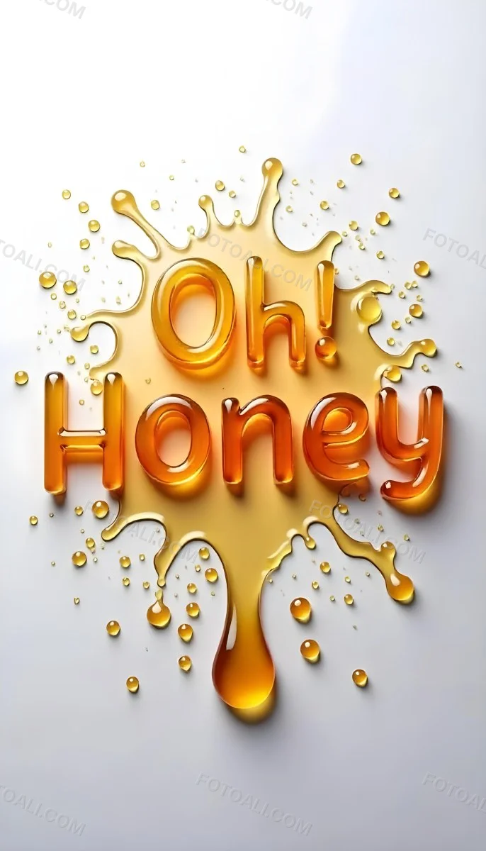 The Words Oh Honey Made Of Honey With Honey Drops And Splashes On A White Background 28 38cc