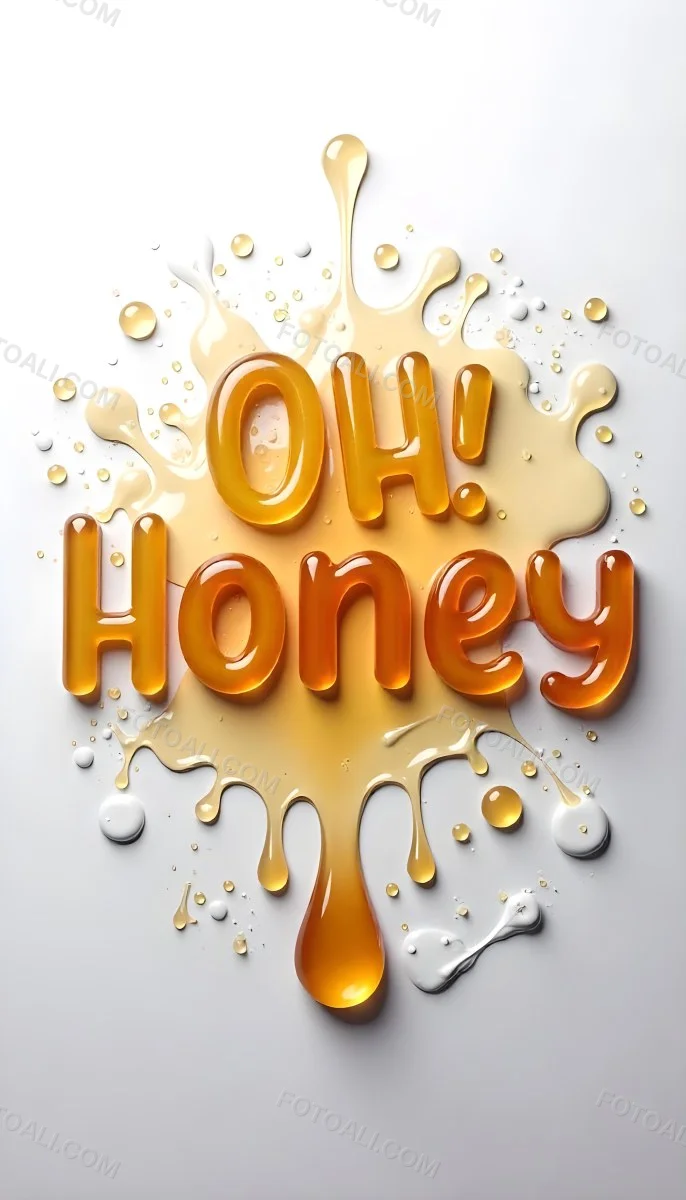 The Words Oh Honey Made Of Honey With Honey Drops And Splashes On A White Background 29 D31f