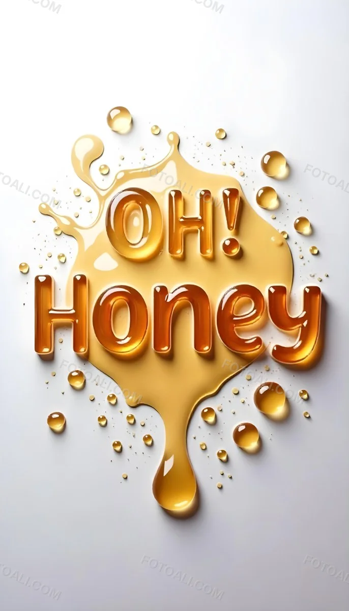 The Words Oh Honey Made Of Honey With Honey Drops And Splashes On A White Background 31 A5c1