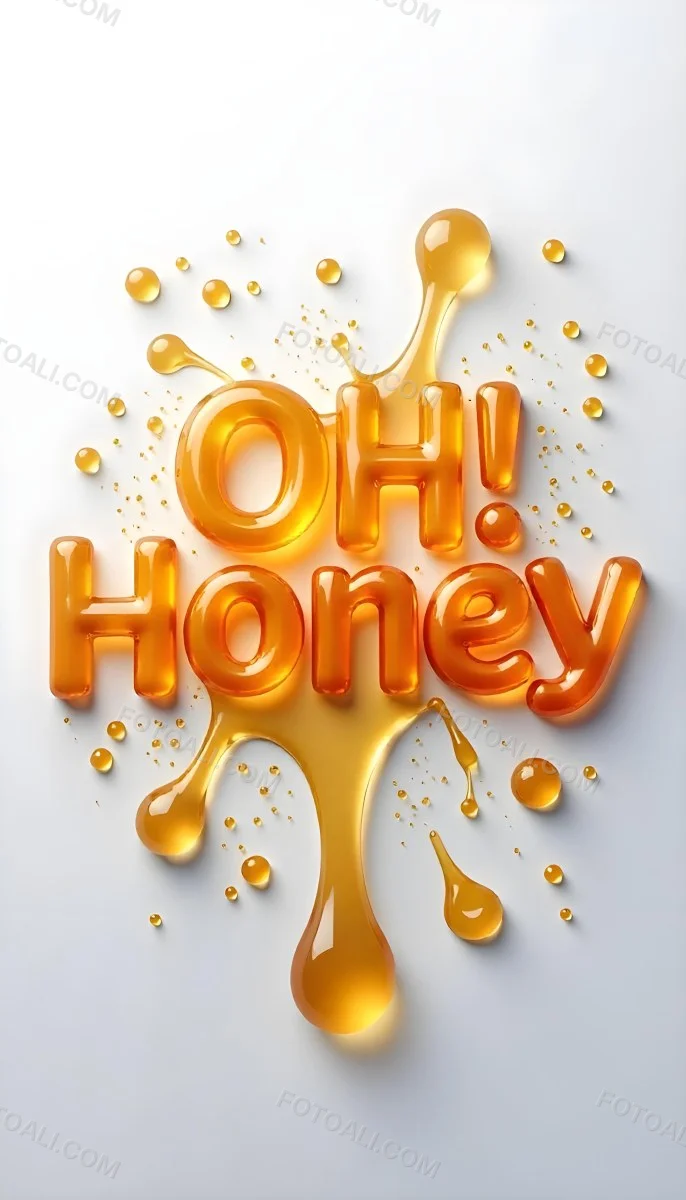 The Words Oh Honey Made Of Honey With Honey Drops And Splashes On A White Background 32 C9cc