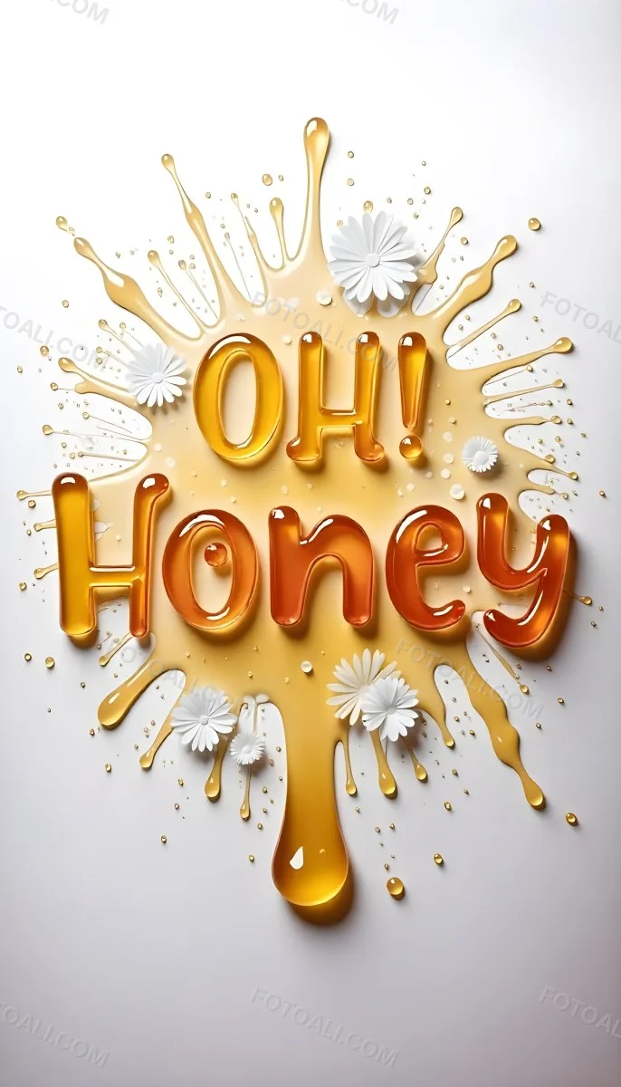 The Words Oh Honey Made Of Honey With Honey Drops And Splashes On A White Background 33 7add