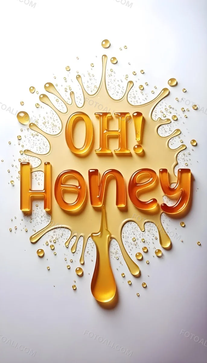 The Words Oh Honey Made Of Honey With Honey Drops And Splashes On A White Background 35 28d9