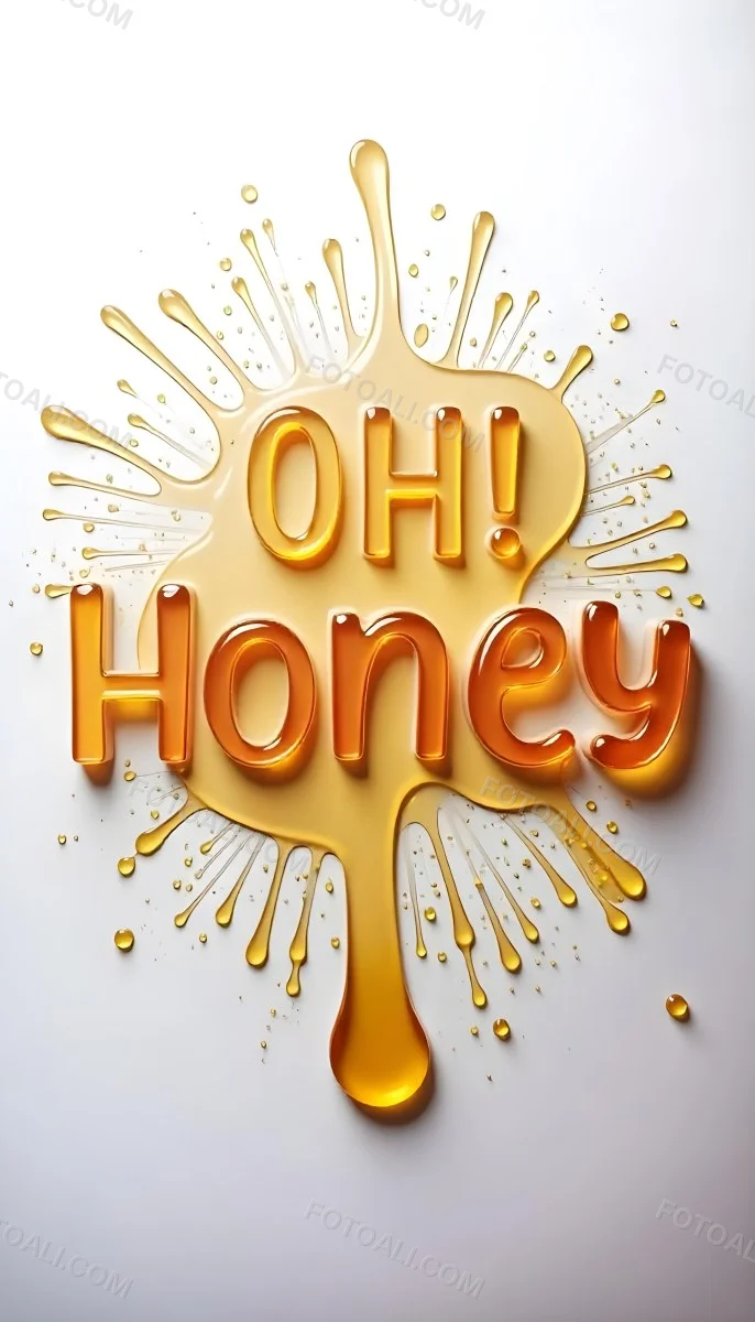 The Words Oh Honey Made Of Honey With Honey Drops And Splashes On A White Background 36 D0d0