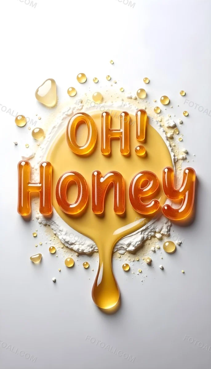 The Words Oh Honey Made Of Honey With Honey Drops And Splashes On A White Background 38 5686