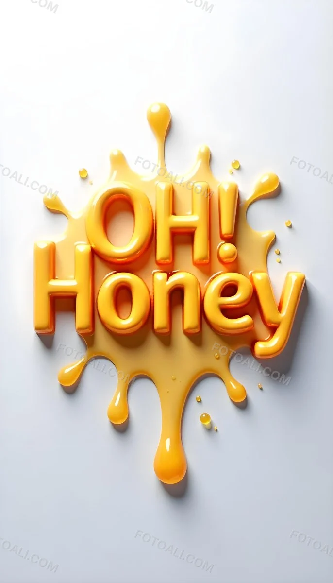 The Words Oh Honey Made Of Honey With Honey Drops And Splashes On A White Background 5 2094