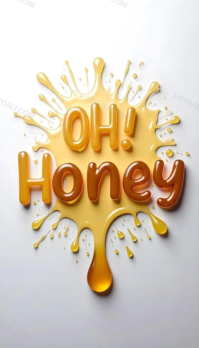 The Words Oh Honey Made Of Honey With Honey Drops And Splashes On A White Background 8 5651