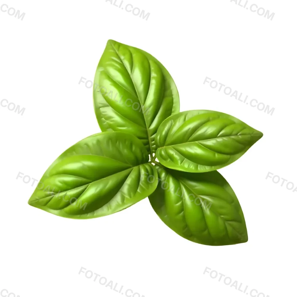 Three Basil Leaves Vibrant Green Color Smooth Texture Arranged In A Triangular Formation Isolated On A White Background Natural Light Culinary Herb 10 71eb
