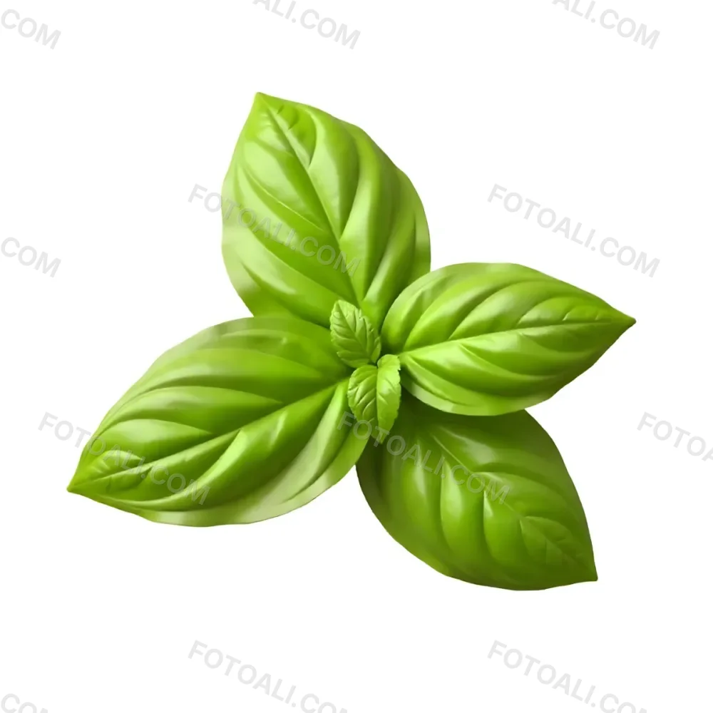 Three Basil Leaves Vibrant Green Color Smooth Texture Arranged In A Triangular Formation Isolated On A White Background Natural Light Culinary Herb 2 B861