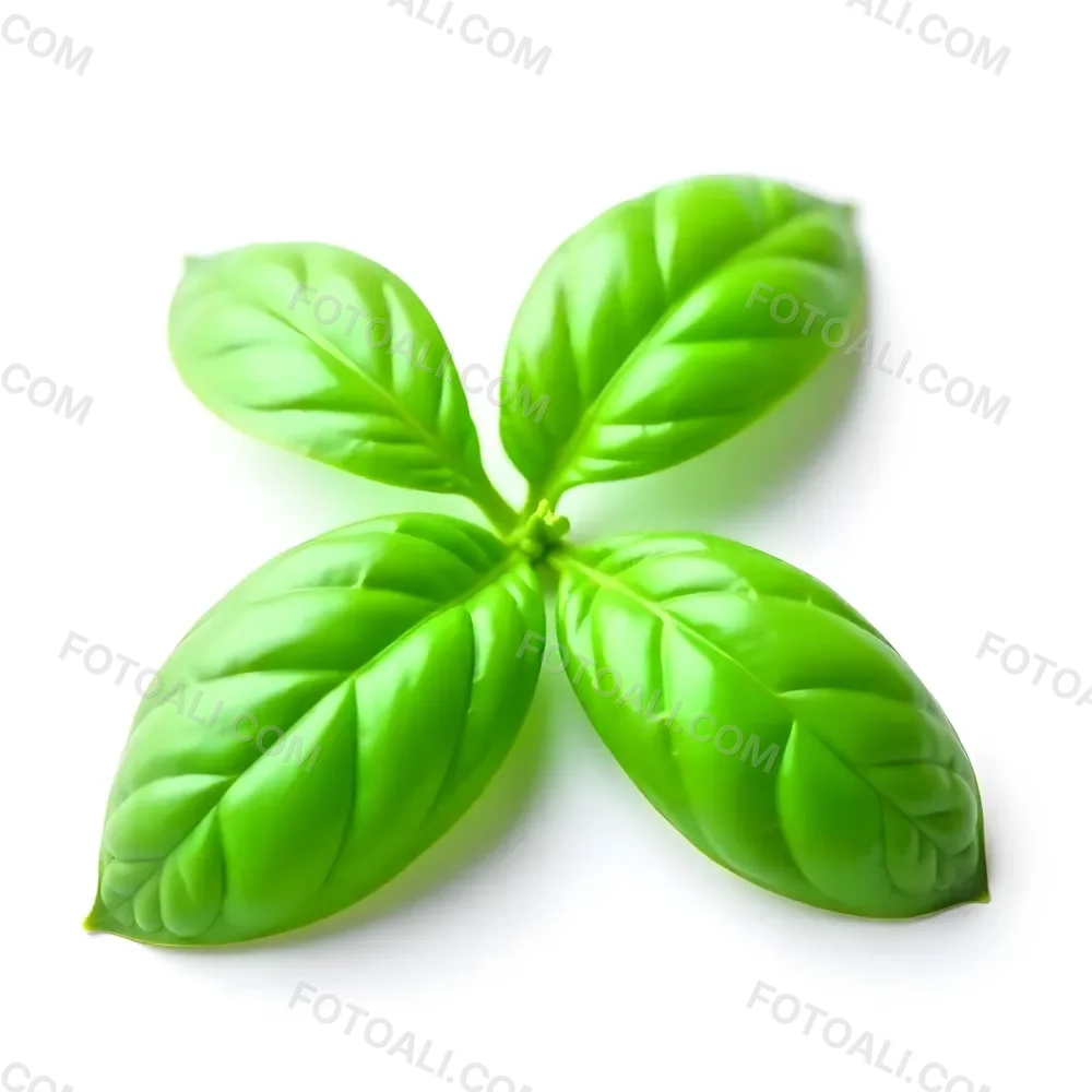 Three Basil Leaves Vibrant Green Color Smooth Texture Arranged In A Triangular Formation Isolated On A White Background Natural Light Culinary Herb 3 Efa9