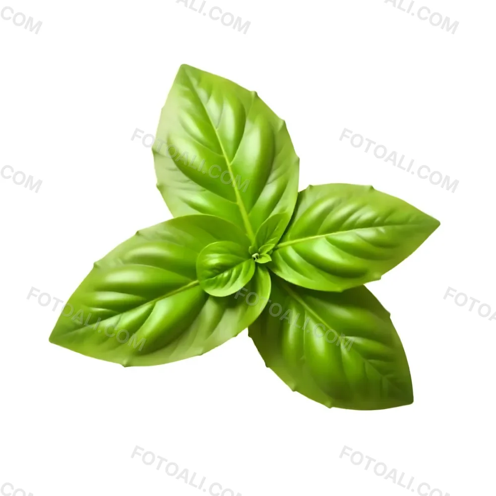 Three Basil Leaves Vibrant Green Color Smooth Texture Arranged In A Triangular Formation Isolated On A White Background Natural Light Culinary Herb 4 8c94