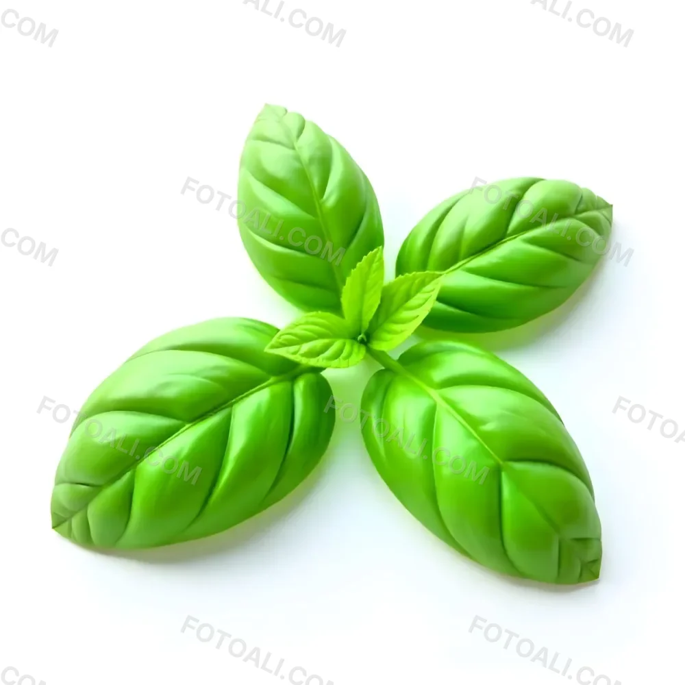 Three Basil Leaves Vibrant Green Color Smooth Texture Arranged In A Triangular Formation Isolated On A White Background Natural Light Culinary Herb 5 468b