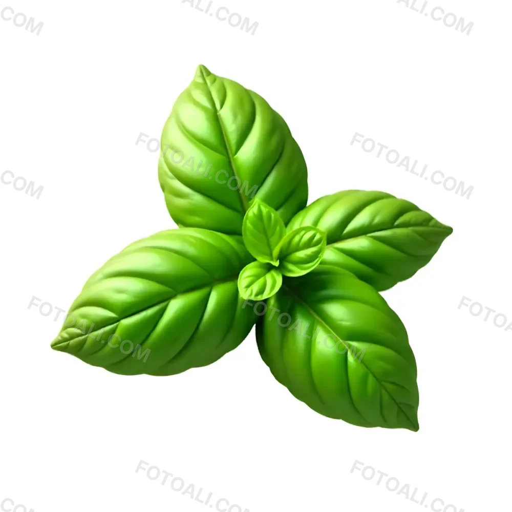 Three Basil Leaves Vibrant Green Color Smooth Texture Arranged In A Triangular Formation Isolated On A White Background Natural Light Culinary Herb 6 Ccfc